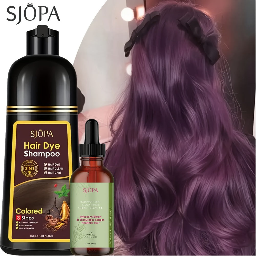 Hair Dye Shampoo, SJOPA 500ml Bottle and Rosemary Hair Oil Set with Seven Color Options for At-Home Color Selection — image 4