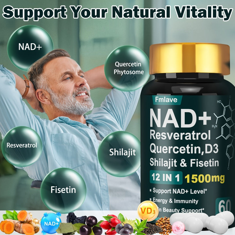 NAD+ Supplement Capsules 1500mg 12-in-1 with Nicotinamide Riboside & Quercetin for Bath Time, Home Spa and Personal Care — im