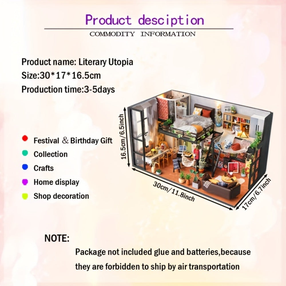 DIY Dollhouse Kit 2 Story with Dust Cover, Handmade Miniature House Model with Furniture Parts, No Glue No Batteries — image 