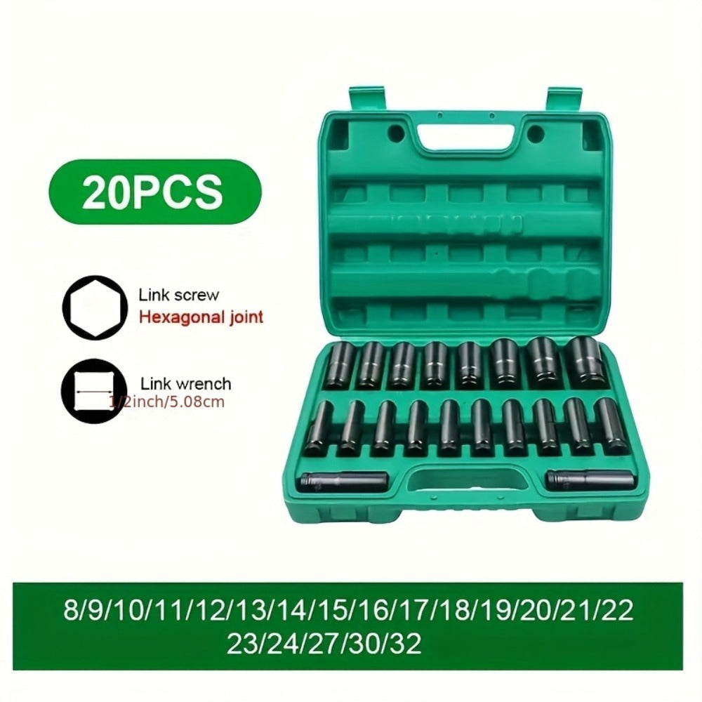 Half-Inch Drive Deep Metric Socket Set with 10- or 20-Piece Checkout Options and Green Carry Case — image 7