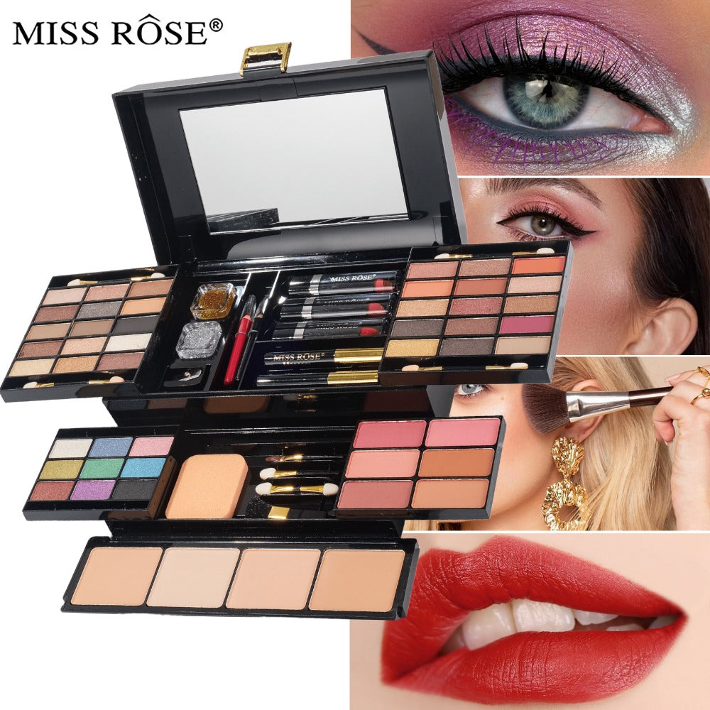 Makeup Kit 58-Color Black Mirror Case with Sliding Trays for Face, Eye and Lip Cosmetics plus Application Tools — image 3