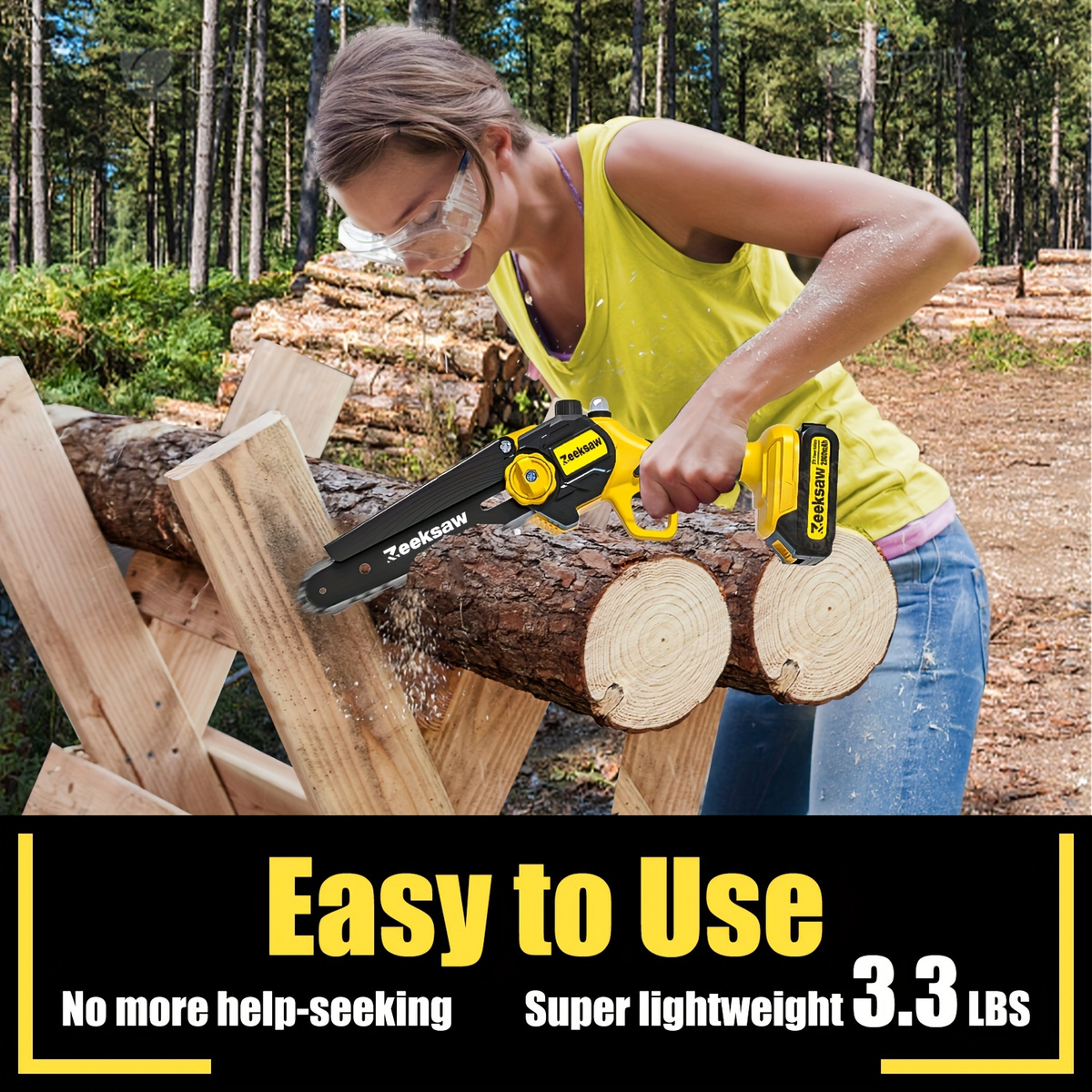 Cordless Mini Chainsaw 8 Inch with 2x2.0Ah Batteries & Charger, Auto Oiler, Chain Tensioning, 26ft/s Speed for Tree Branches 