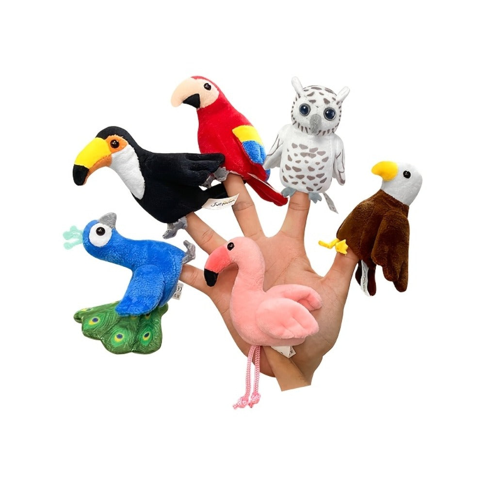 Six-Piece Bird Finger Puppet Set with Parrot, Peacock, Toucan, Flamingo, Owl and Eagle Designs — image 6