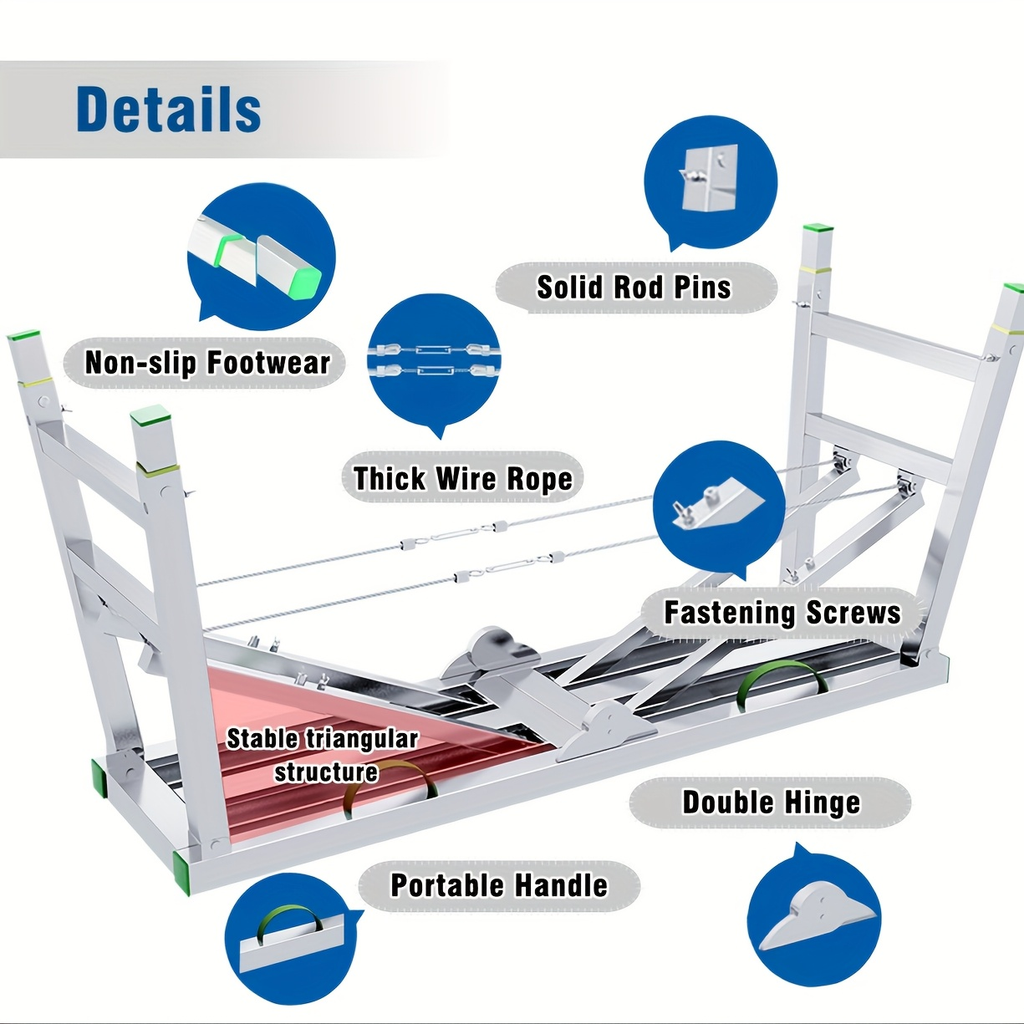 Scaffolding Work Platform Folding Steel Step Ladder Adjustable Height Portable Drywall Bench for Garden, Patio and Yard Use —