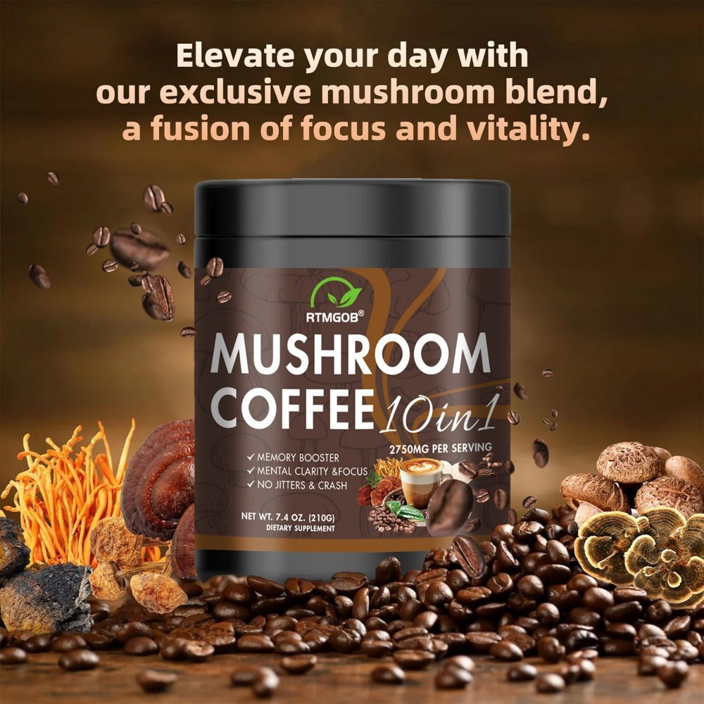 Mushroom Coffee Blend Powder 210g, Instant Coffee with Lion's Mane, Reishi, Cordyceps, Chaga & Chanterelle — image 1