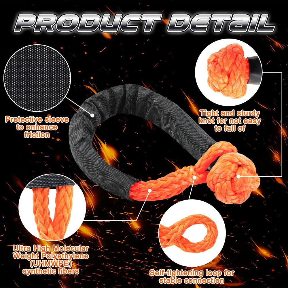 Soft Shackle 41, 000 lb Breaking Strength Synthetic UHMWPE Recovery Rope with Protective Sleeve – Heavy Duty Tow Shackle for 