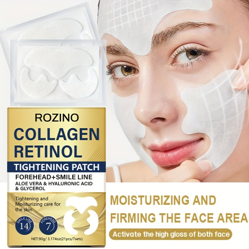 Anti-Wrinkle Face Patches 21pcs with Collagen Retinol Hyaluronic Acid & Aloe Vera – Forehead Smile Line Nasolabial Fold Overn