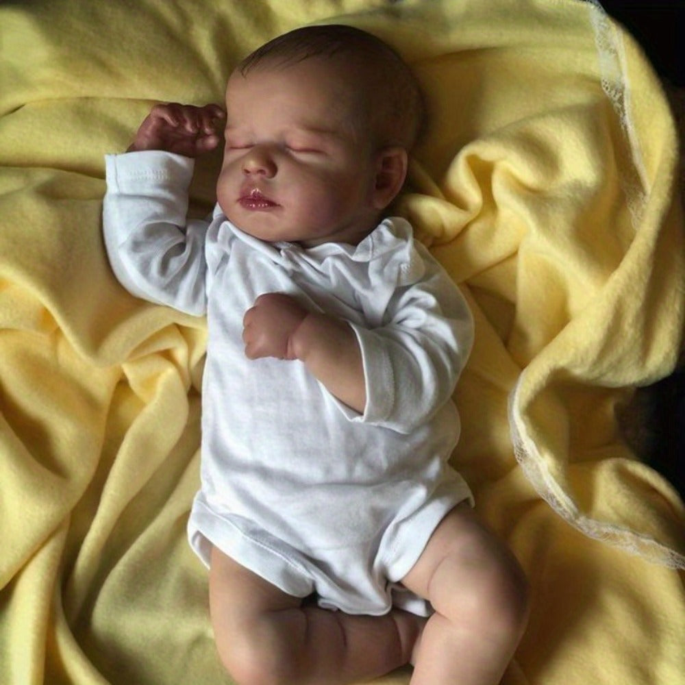 Sleeping 20-Inch Baby Doll with Cloth Body, White Long-Sleeve Outfit and 50 cm Size Label for Display — image 6