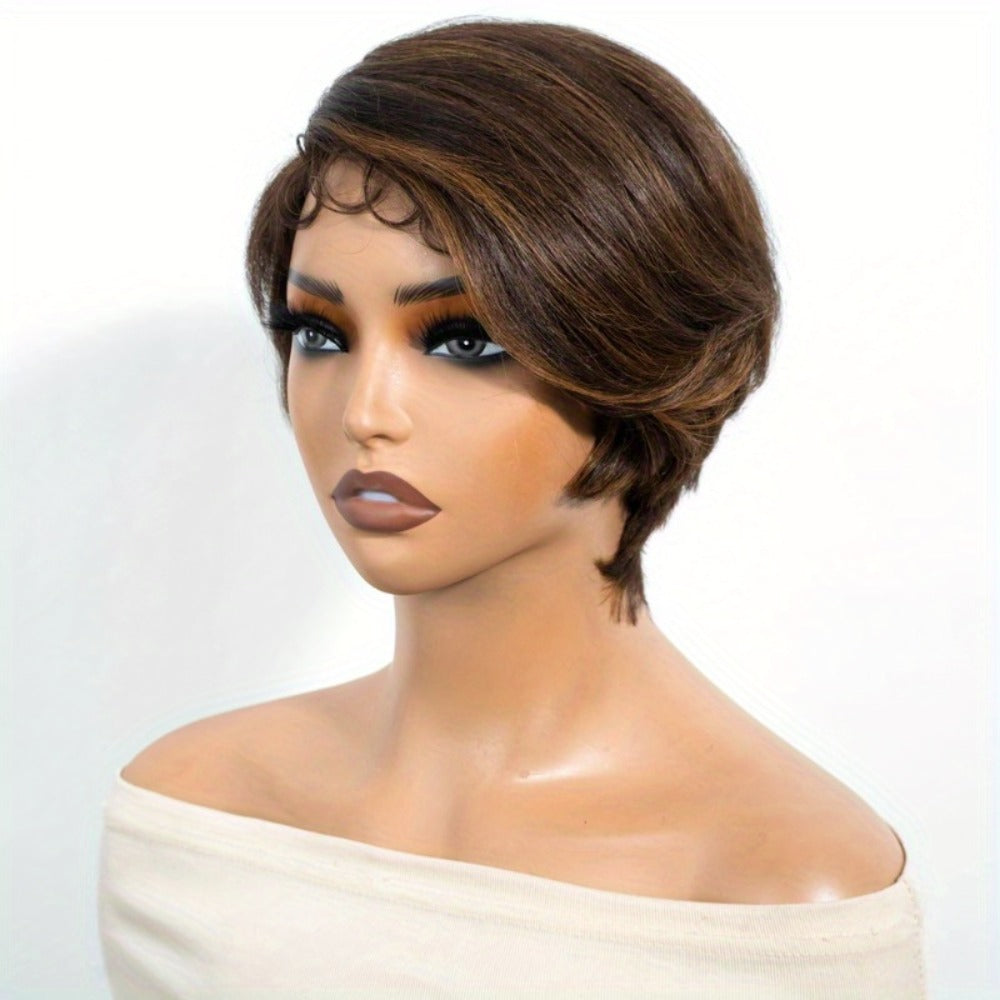 Lace Front Wig Human Hair Body Wave Bob with 4x1 Lace, 6in Length and Three Brown Highlight Colors — image 3