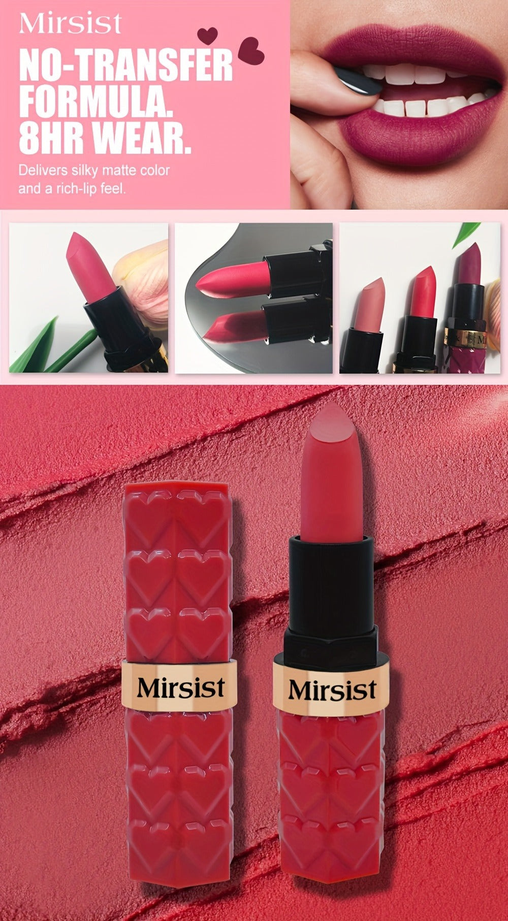 Lipstick Set, Mirsist 6-Piece Silky Matte Bullet Collection in Nude, Red, Brown, Berry and Plum Colors — image 11