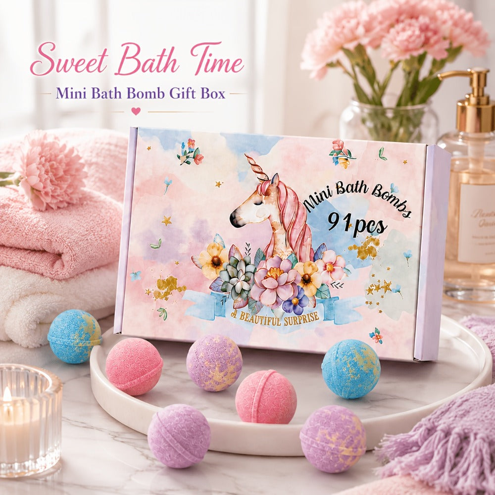Bath Bombs, 91-Piece Mini Fizzer Set with 15g Round Pieces, Three Labeled Scents and Random Assorted Colors — image 8