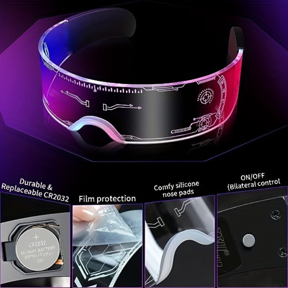LED Visor Glasses Cyberpunk Futuristic Glow 7 Colors 5 Modes with the Listed Color, Size or Set Options for Everyday Use — im