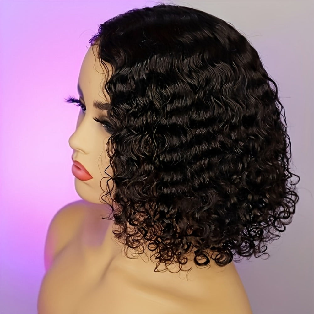Short Water-Wave Synthetic Lace-Front Bob Wig with Deep Curls, Black Color and 14-Inch Length — image 5