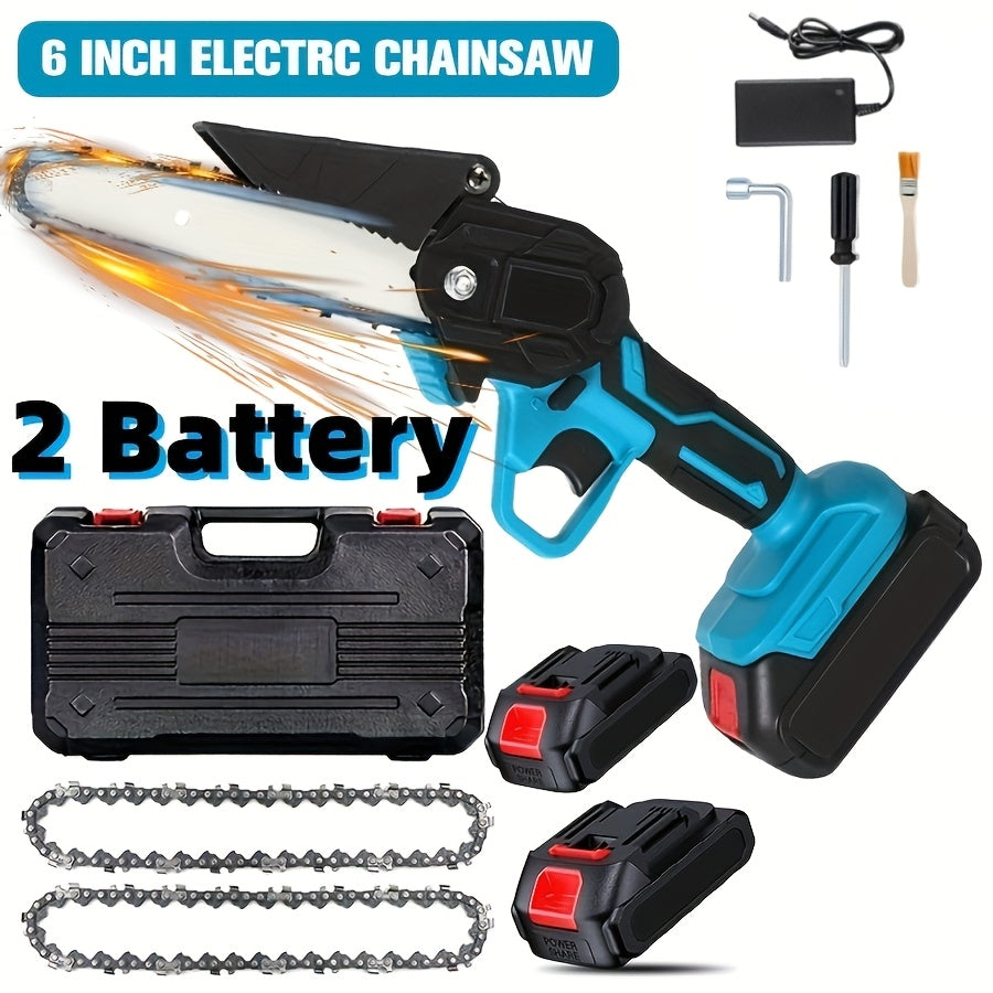 Pole Saw Set with Electric Chainsaw, 6-Inch Cordless Pruner, Long-Handle Scissor Kit, Safety Lock for Tree Pruning & Landscap