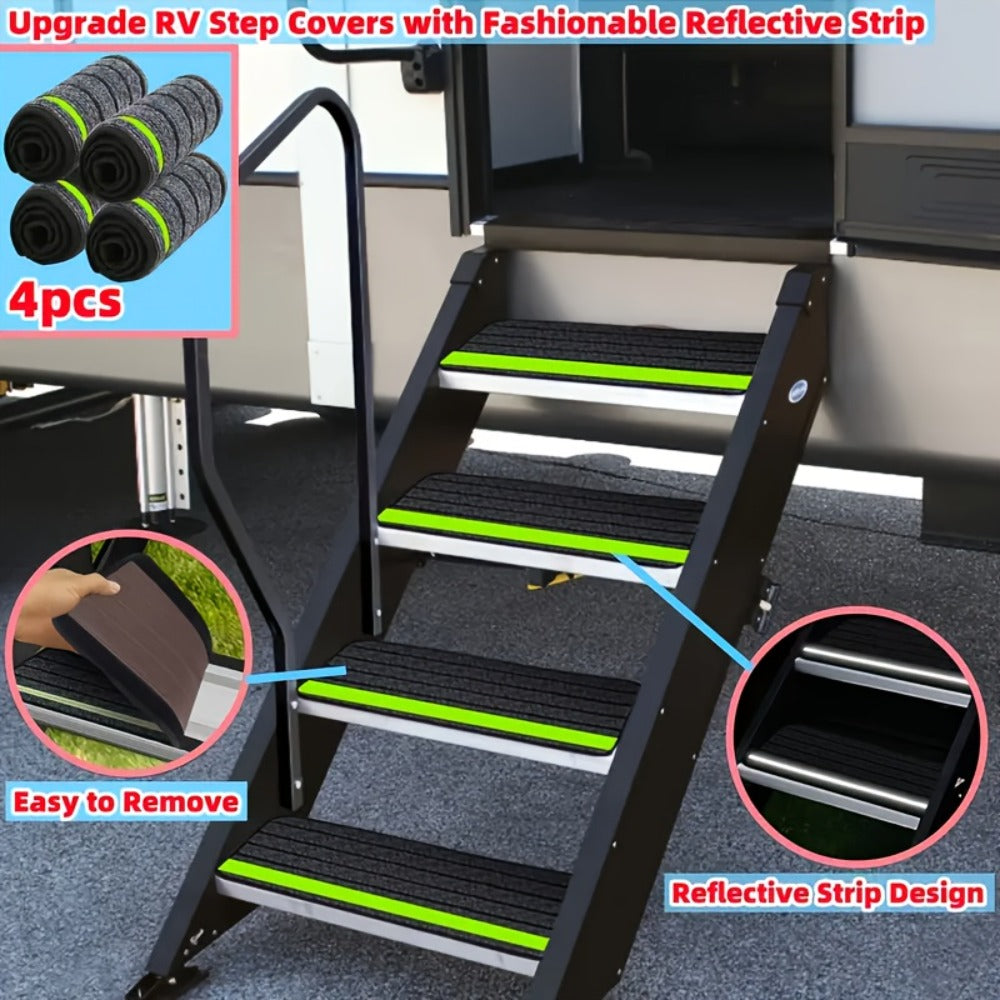 RV Step Covers Non-Slip Reflective – Durable Polyester Camping Rug Set for Travel Trailer, Motorhome & Outdoor Adventures, 2 