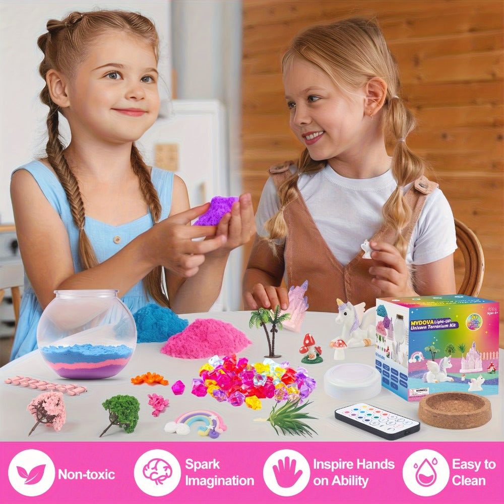 Unicorn Terrarium Craft Kit with Decorative Globe, Multicolor LED Light, Remote and Layered Sand Accessories — image 7