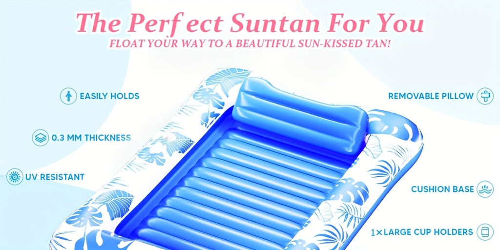 Blue-and-White Inflatable Pool Mattress with Removable Headrest, Cup Holder and 83.5 x 52.4-Inch Base — image 8