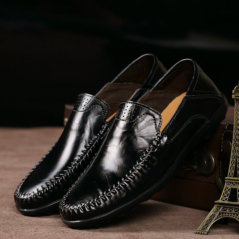 Men's Casual Leather Shoes Lightweight And Versatile British-style Round Toe