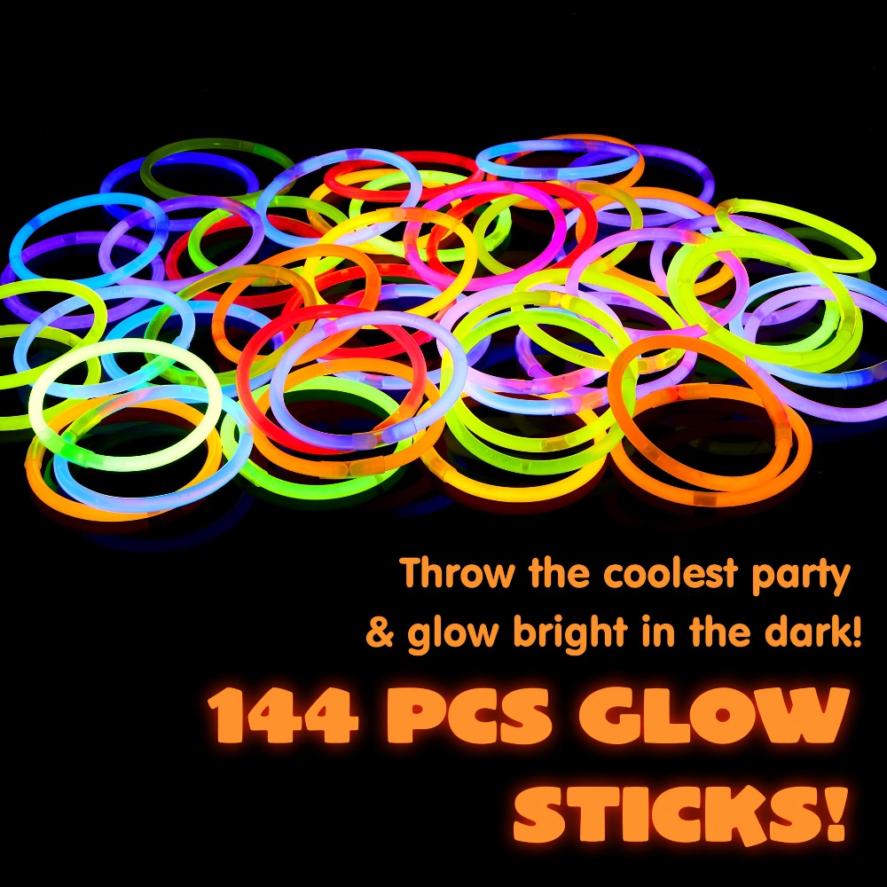 144-Piece 8-Inch Glow Stick Party Pack in Seven Pictured Colors with Bracelet and Necklace Connectors — image 6