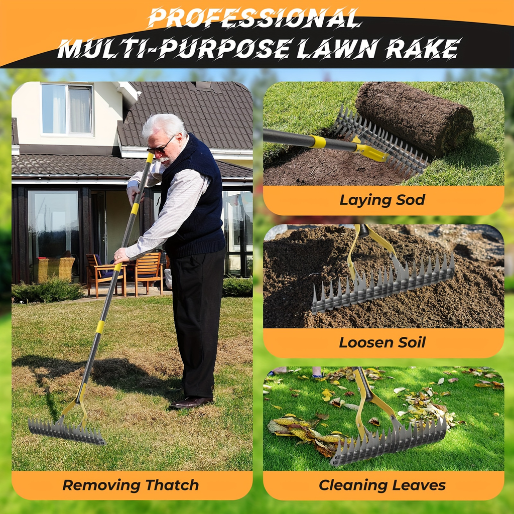 15-Inch Garden Thatch Rake with Curved Metal Teeth and 55- or 70-Inch Sectional Handle Options — image 9