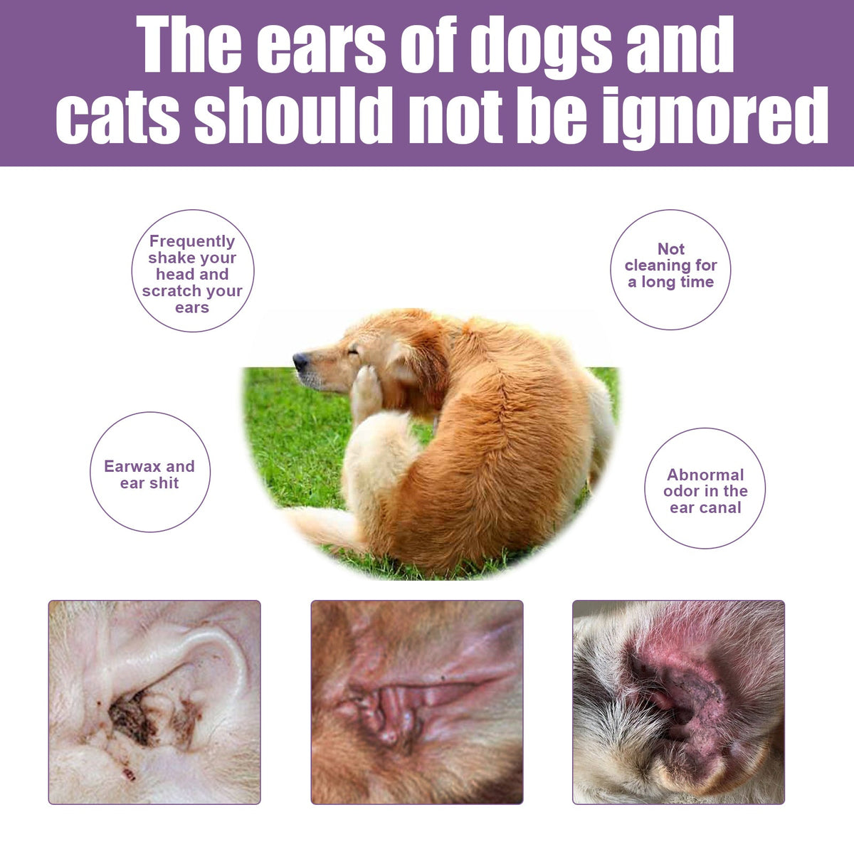 Pet Ear Cleaner, Cats And Dogs Relieves Ear Canal Odors Cleaning Earwax Ear Wash Drops