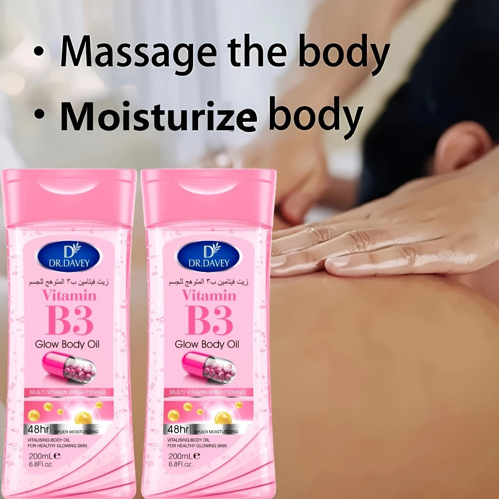 Vitamin B3 Body Oil, Two-Piece Set of 200ml Flip-Top Bottles with Coordinated Pink Niacinamide Labels — image 2