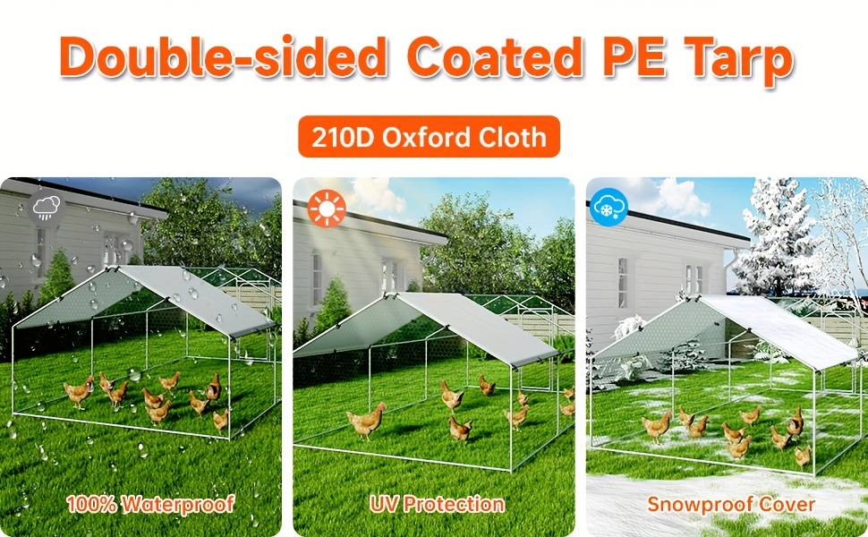 Dog Kennel Outdoor Large Metal Walk-in Chicken Run Pen Poultry Cage with Anti-UV Cover Movable Rack for Garden, Patio and Yar