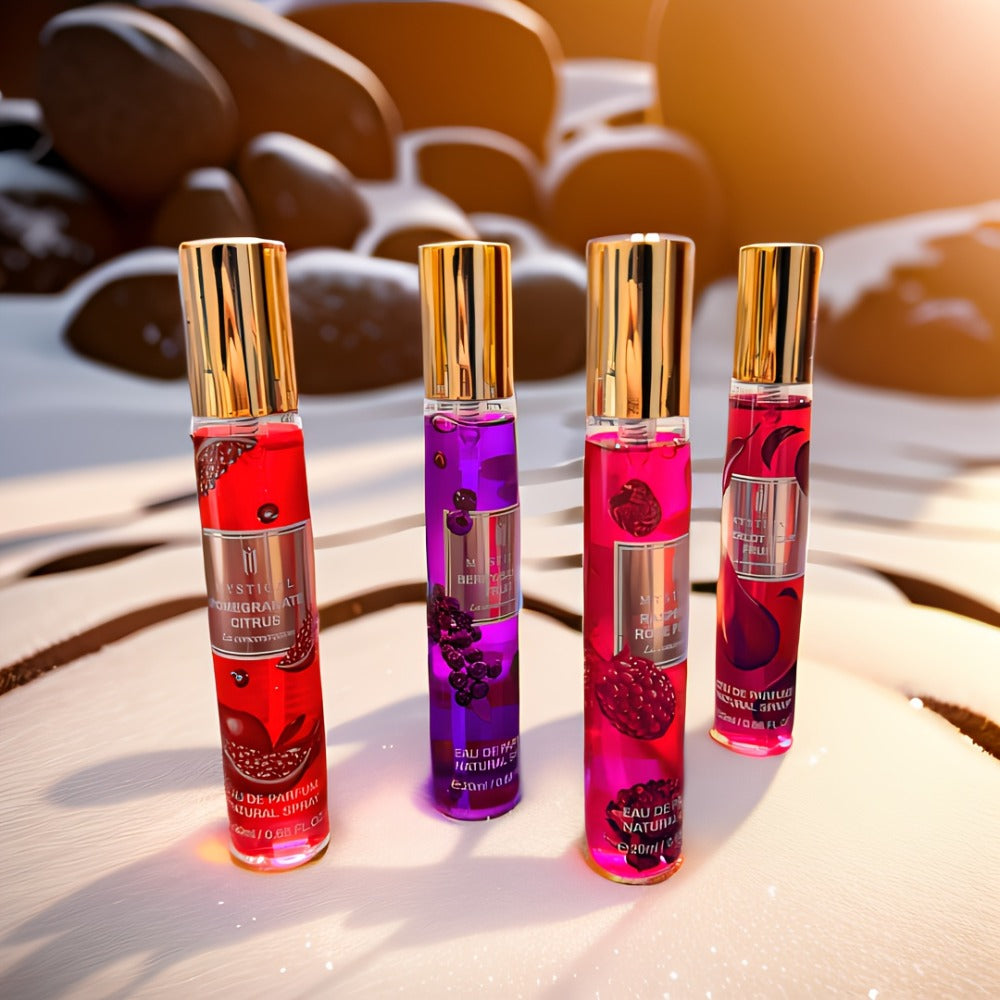 Perfume Gift Set Four 20ml Slim Spray Bottles with Gold Caps in Pink or Botanical Hinged Boxes — image 10