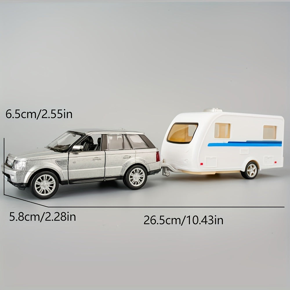 RMZCity 1:36 Scale Zinc Alloy Pull Back Car with Horse Trailer & Horse Vehicle, Openable Doors Diecast Toy Set for Kids & Adu