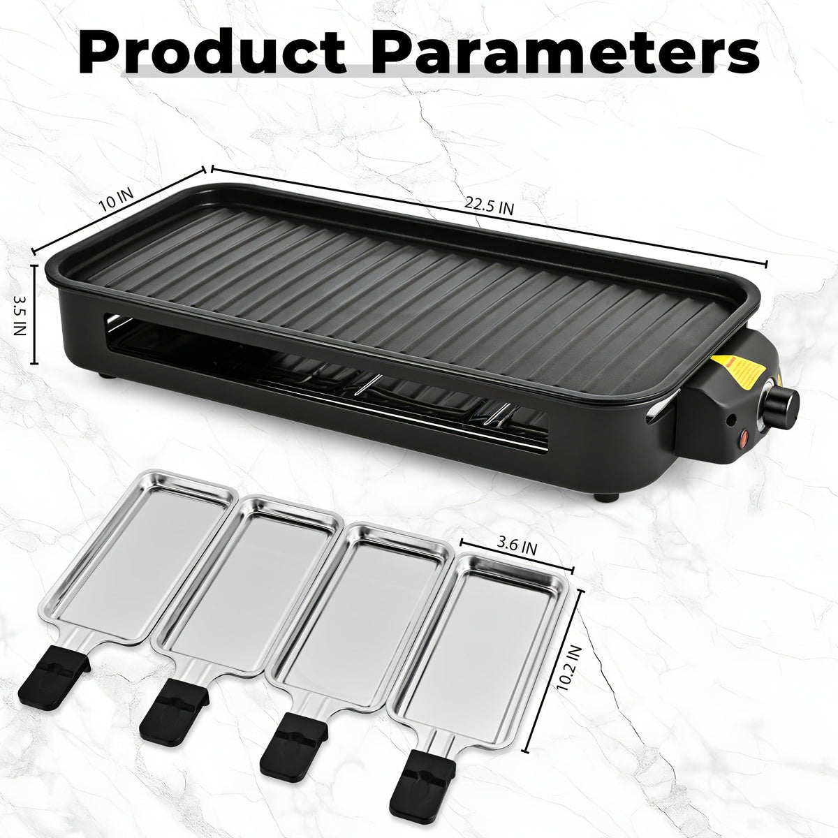 Indoor Smokeless Electric Grill 1500W Non-Stick Raclette Table Grill with Removable Plate & 3 Mini Pans Compact BBQ Griddle —