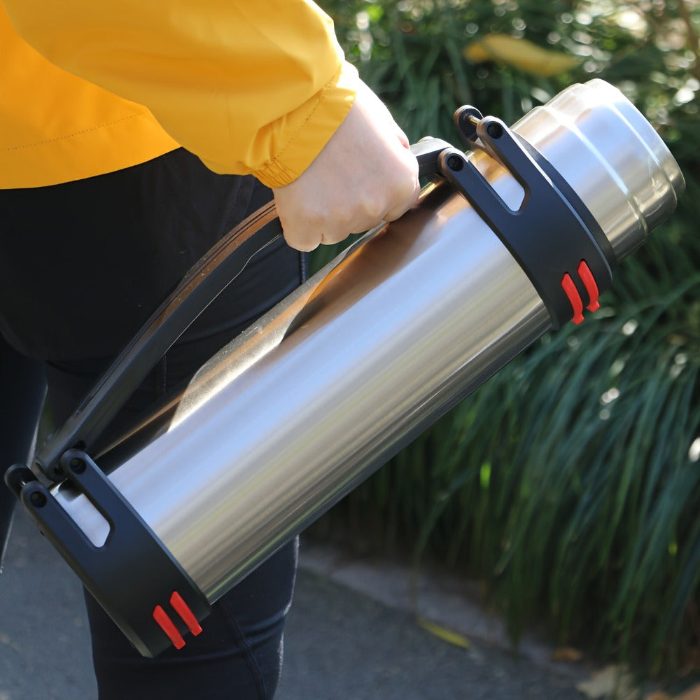 2000ml Stainless Steel Water Bottle Flask with Cup-Style Cap, Rigid Side Handle and Shoulder Strap — image 14