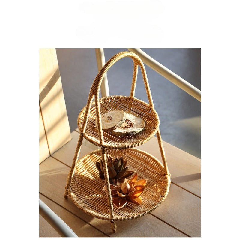 Round Tiered Serving Tray with Woven-Look Frame in Single- or Two-Layer Light Coffee Configurations — image 14