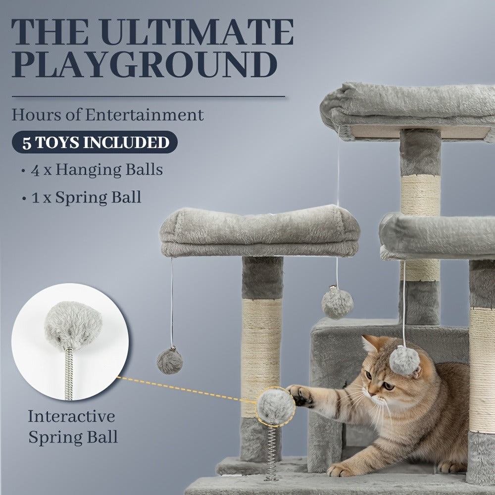 Large Multi-Level Cat Tower with Two Condos, Three Perches, Hammocks and Six Gray, Beige or Taupe Configurations — image 20
