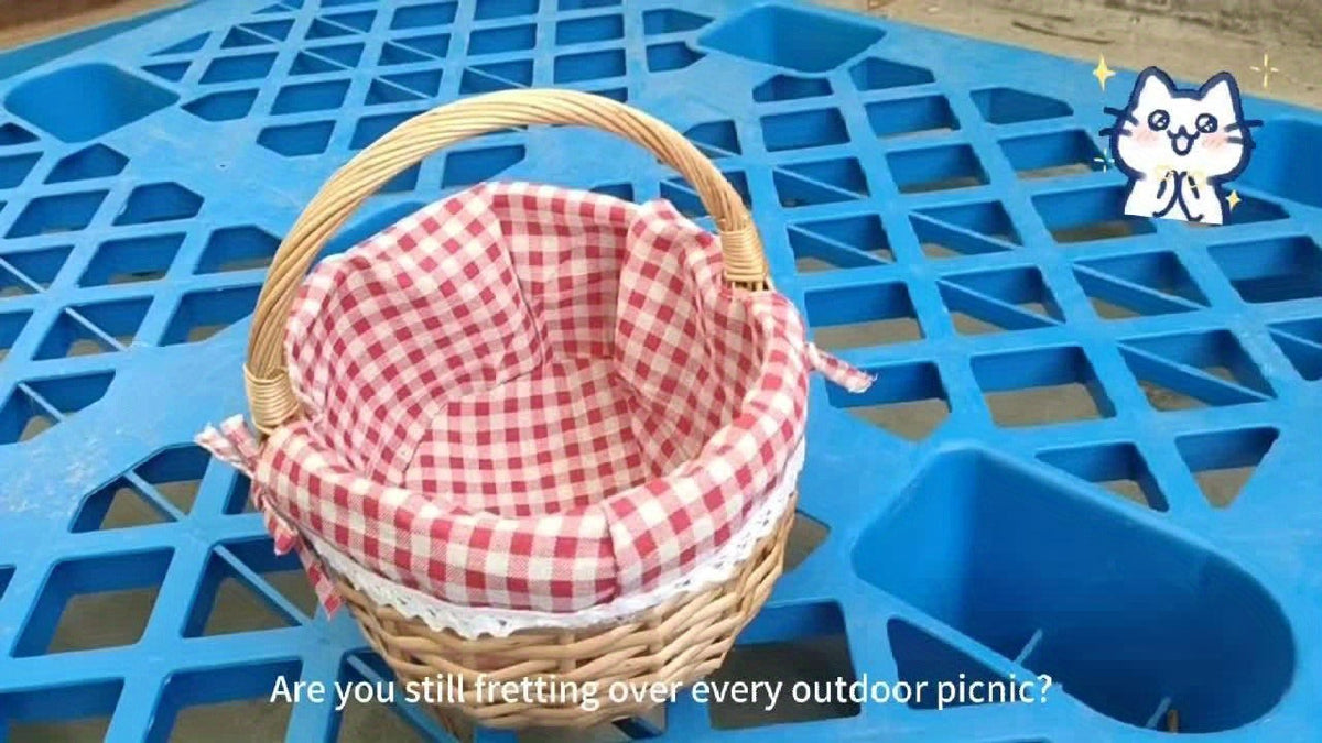 Large Wicker Picnic Basket with Split Lid, Central Carry Handle and Red Checkered Textile Lining — image 13