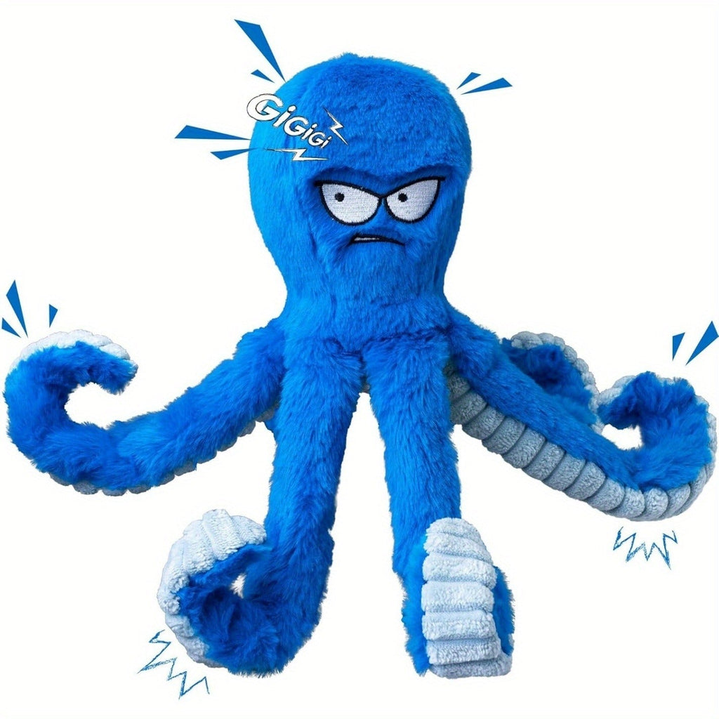 Dog Toy Octopus Plush with Built-In Squeaker and Crinkle Texture in Blue or Yellow with 1, 2 or 4-Pack Options — image 7
