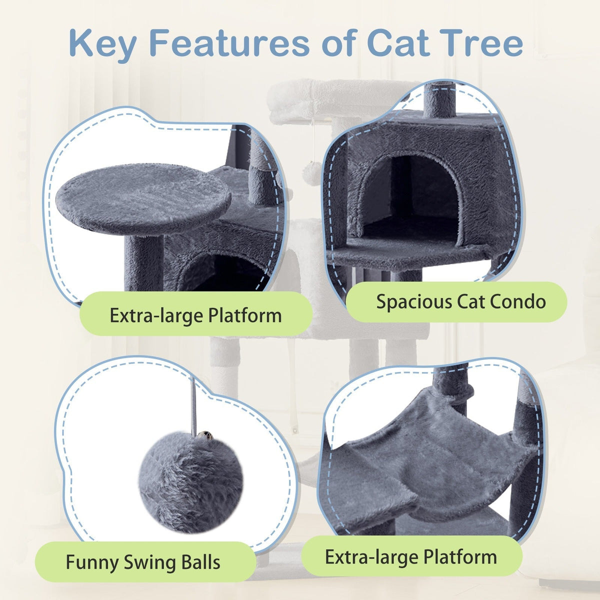 Multi-Level 44in Cat Tower with Enclosed Condo, Hammock, Round Platforms and Sisal-Wrapped Posts — image 36