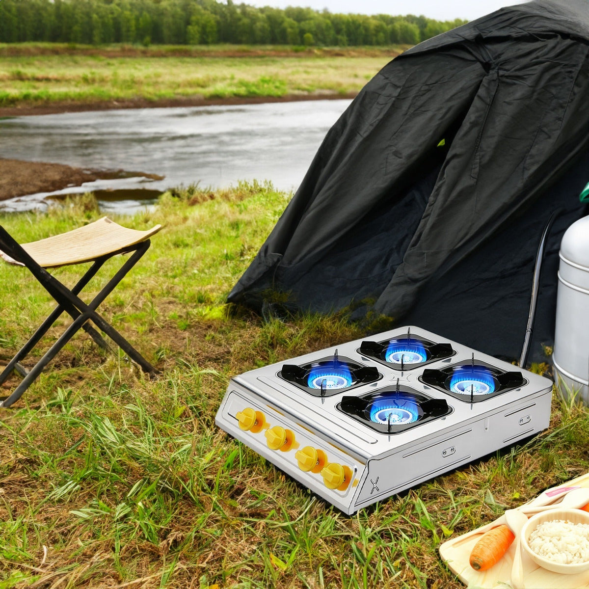 4 Burner Propane Stove 40000 BTU Auto Ignition Outdoor Gas Cooker for Camping Garden Fishing Hiking for Garden, Patio and Yar