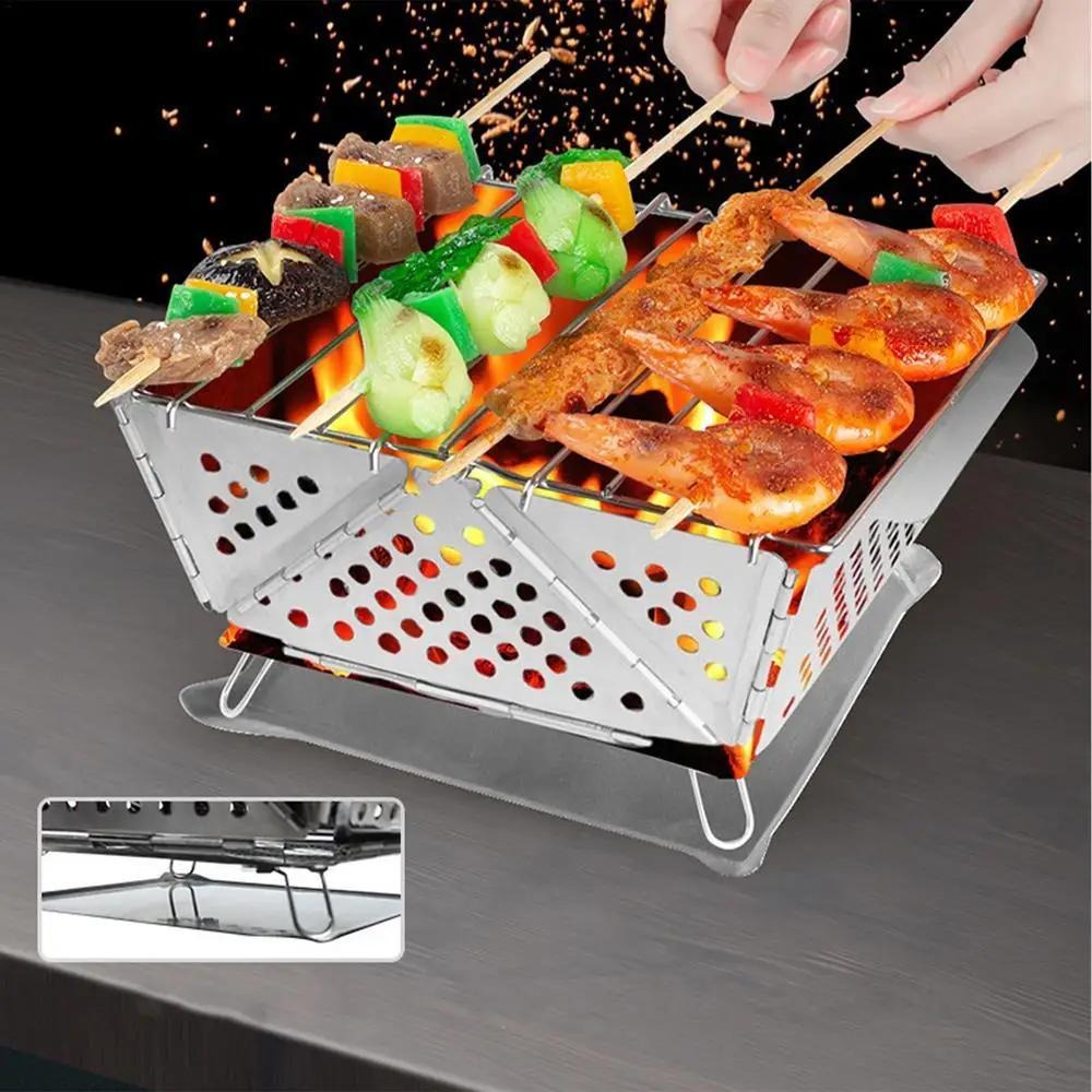 Wood Burning Camp Stove Portable Stainless Steel, Mini Folding Charcoal BBQ Grill, Camping Wood Stove Burner — image 13
