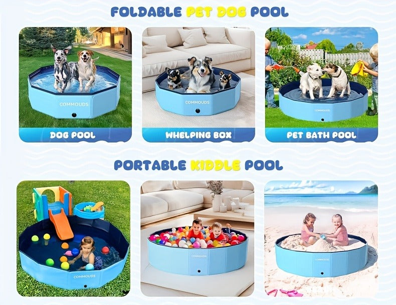 Foldable Dog Pool, Portable Hard Plastic Pet & Kids Swimming Pool, Anti-Slip Collapsible Bathtub for Indoor Outdoor Backyard 