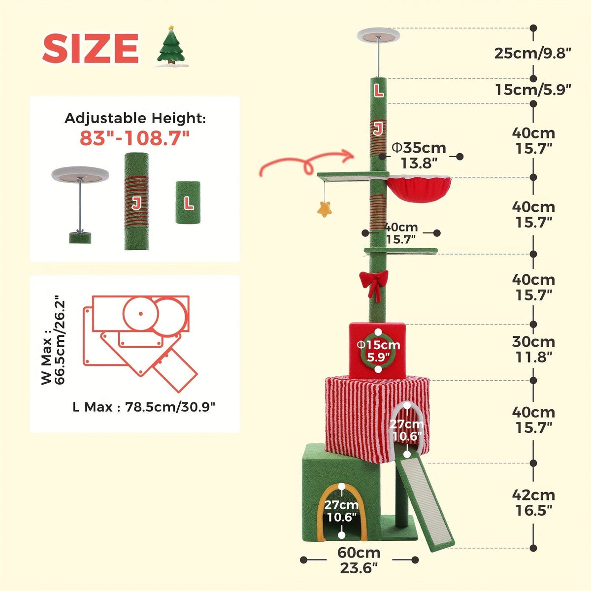 90-107.9-Inch Floor-to-Ceiling Cat Tree with Four Platforms, Tension Post and Five Style Options — image 21