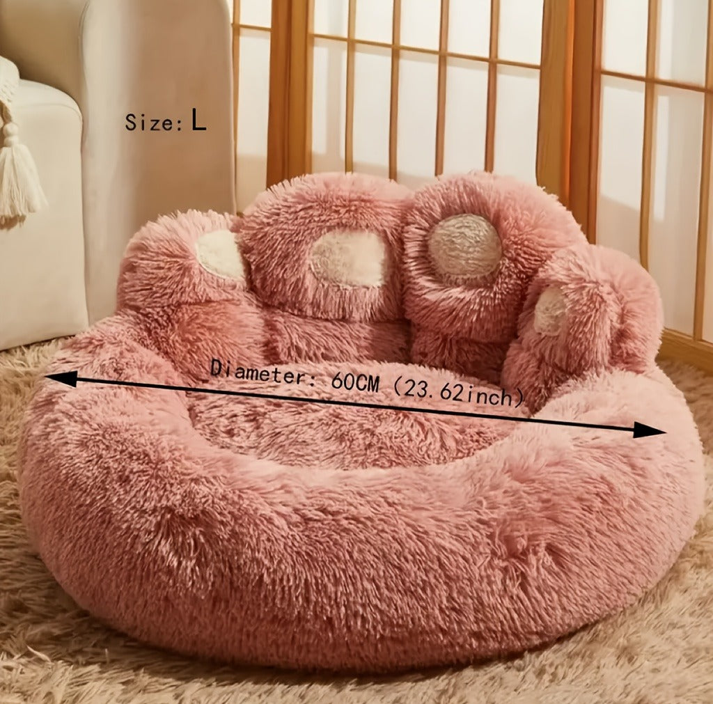 Bear-Paw Round Plush Pet Bed in Coffee, Pink or Gray with Four Weight-Labeled Size Options — image 23