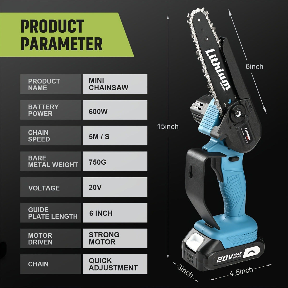 Cordless Brushless Chainsaw with 6- or 12-Inch Bar, One- or Two-Battery Kits in Purple, Green, Teal or Yellow — image 16