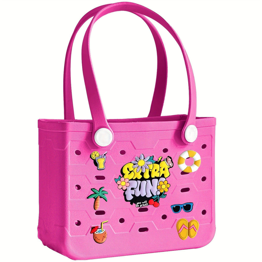 EVA Beach Bag for Women with Drainage Holes Waterproof Tote Bag Summer Outdoor Camping Shopping Travel Bag with Cute Decorati