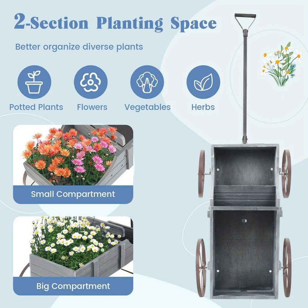 Wooden Flower Stand with 4 Wheels, Rolling Plant Trolley for Garden, Balcony & Terrace, for Garden, Patio and Yard Use — imag