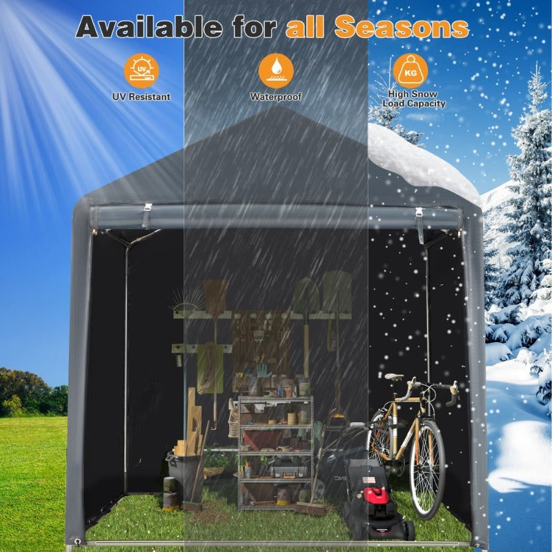 Portable PE-Tarpaulin Outdoor Storage Shelter with Steel Frame in 5 x 7.2 Ft or 6.3 x 8 Ft Sizes — image 12