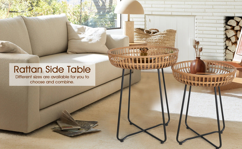 Side Table Rattan Collection with Bamboo-Woven Tops, Metal Bases and 18- or 20.4-Inch Options — image 12