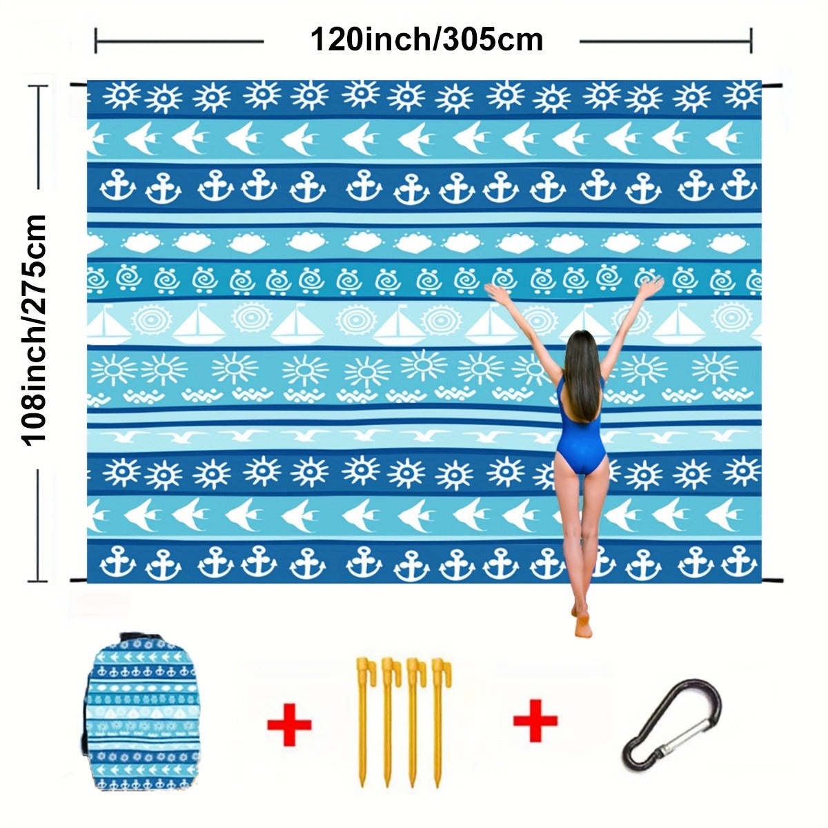 Printed Beach Mat with 19 Exact Size-and-Pattern Options, 198 x 205cm to 275 x 305cm with Stakes and Pouch — image 15