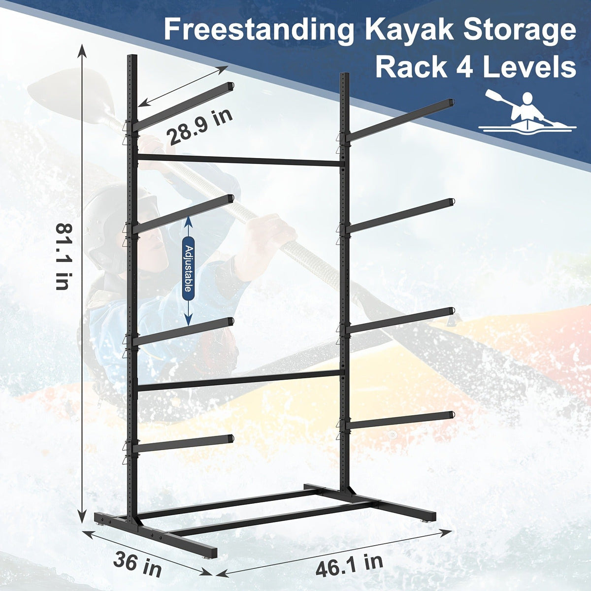 Kayak Storage Rack, Adjustable Stand for SUP, Canoe & Paddle Board, Wall, Dock & Freestanding, 400 lbs Capacity — image 14