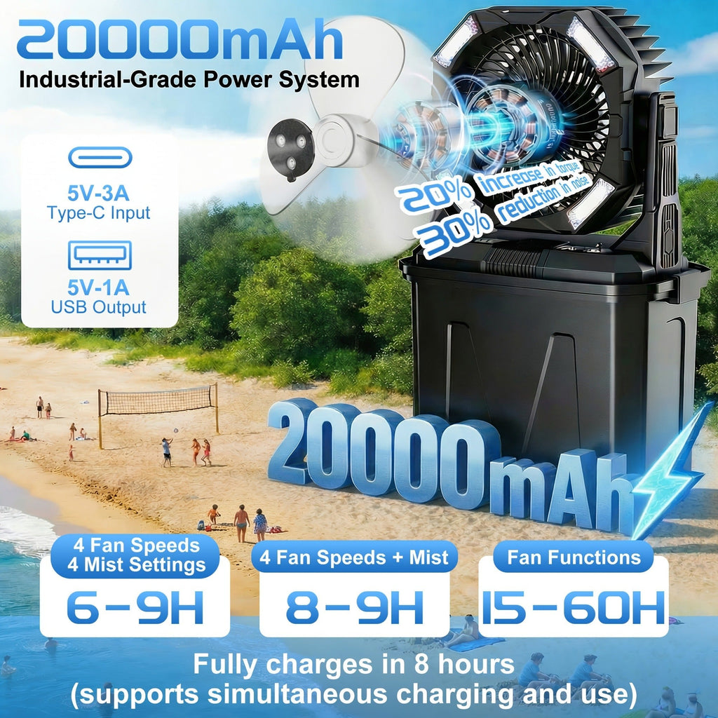 Misting Fan Portable Outdoor with Water Tank 20000mAh Rechargeable Battery Camping Cooling Spray Fan — image 13