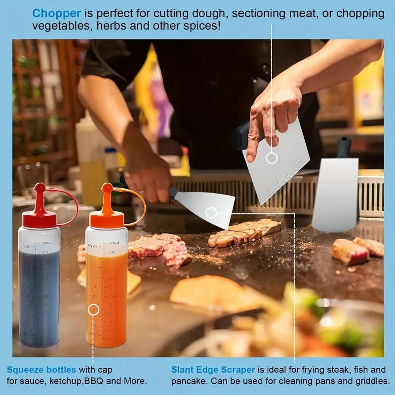 17-, 34- or 41-Piece Teppanyaki BBQ Tool Set with Griddle Spatulas, Press Domes and Carry Bag — image 15